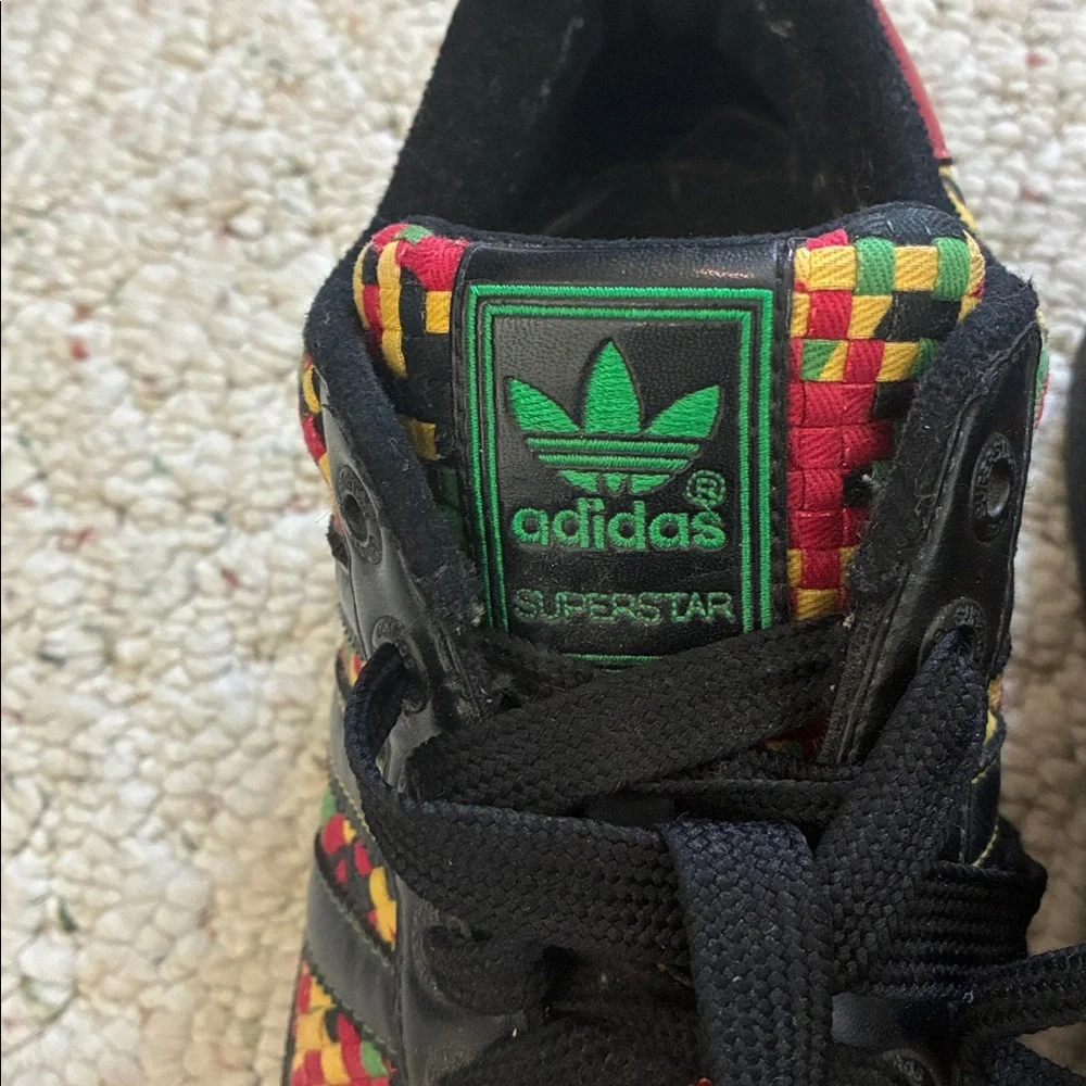 adidas Superstar Green Red Yellow Black Jamaica Marley Rasta Athletic Sneakers
